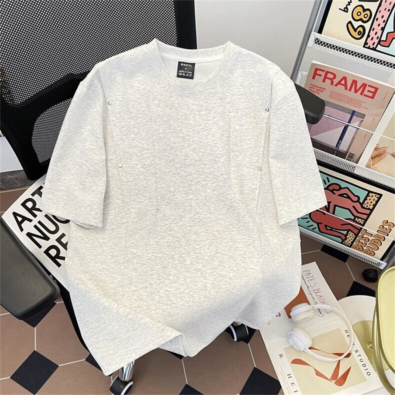 美式复古潮牌夏季解构柳钉褶皱短袖T恤休闲宽松痞帅上衣YW126P40,男装T恤,星座1013-1