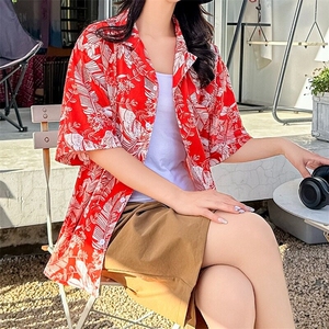 度假风花衬衫男女短袖夏季薄款休闲冰丝情侣衬衣CS111/P32图片