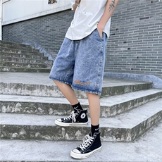 牛仔短裤女宽松直筒潮刺绣工艺休闲薄款五分裤中裤阔腿D683，男装牛仔裤，星座1116A-1（原606A）