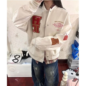 慵懒潮流气质刺绣拼皮棒球服原宿流行ins百搭简约 JWT104图片