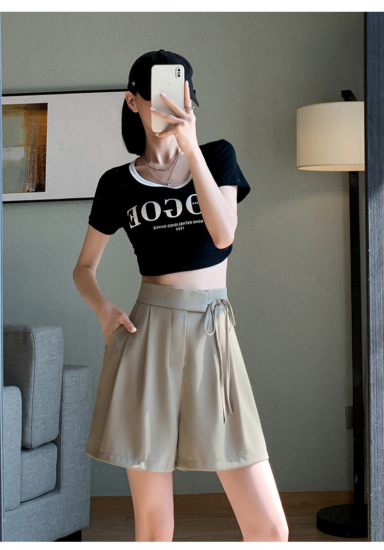 垂坠感高腰显瘦夏季女短裤休闲西装裤女宽松直筒阔腿裤子,女装短裤/热裤,梦白服饰厂
