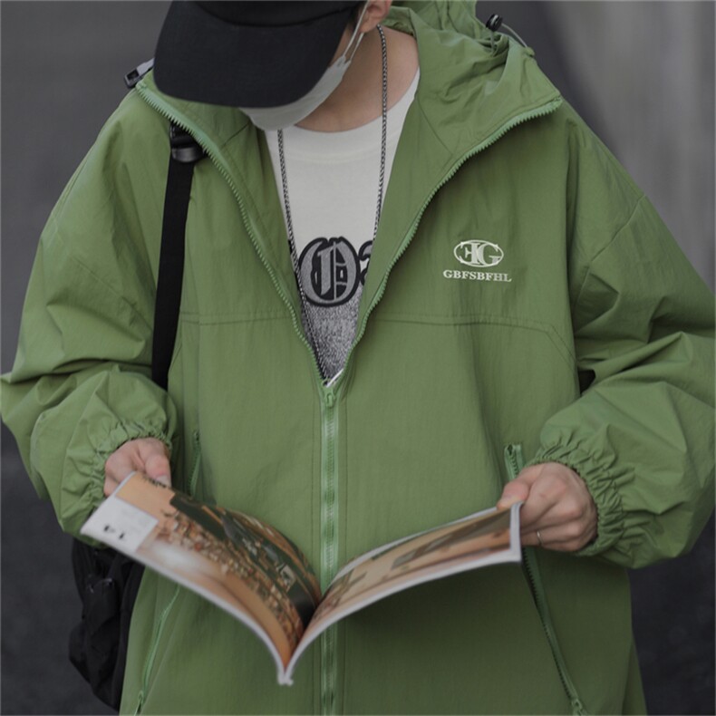 冲锋衣男港风潮流连帽字母刺绣2023春秋新款ins宽松外套W4155-P63,男装夹克,星座412