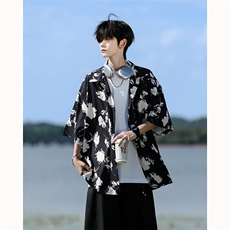水墨花卉短袖花衬衫冰丝度假痞帅衬衣高级感夏威夷外套DC5015/P35，男装衬衫，电商B238