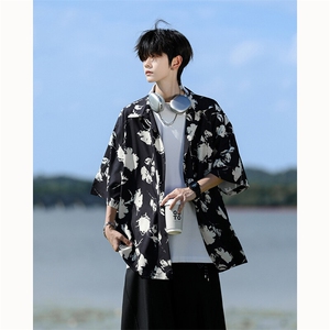 水墨花卉短袖花衬衫冰丝度假痞帅衬衣高级感夏威夷外套DC5015/P35图片
