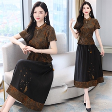 现货夏季新款套装女高端品牌短袖刺绣高级减龄轻奢，女装套装/套裙，韩然一族