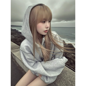 抖音得物高品质秋冬美式高街重磅结构辑明线纹理连帽卫衣外套W111