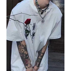 玫瑰花立体刺绣美式街头刺绣短袖t恤男夏季宽松上衣TX8023，男装T恤，星座1116A（原606A-3）