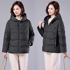 2023年冬季宽松通勤长袖纯色连帽大码棉衣，女装棉衣/棉服，深妍伊美