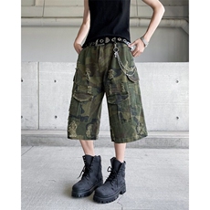 迷彩破洞七分裤男女韩版潮流高街帅百搭2025夏季ins短裤K6366-P59，男装牛仔裤，星座412-3