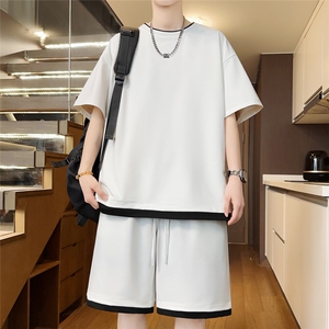 光版二开冰丝垂感套装男休闲运动假两件一套潮A266-BSBBTZ008-P50图片