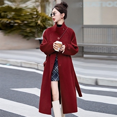 2024冬季新款立领休闲宽松包包款双面呢羊毛大衣，女装双面呢大衣，乐吉娜