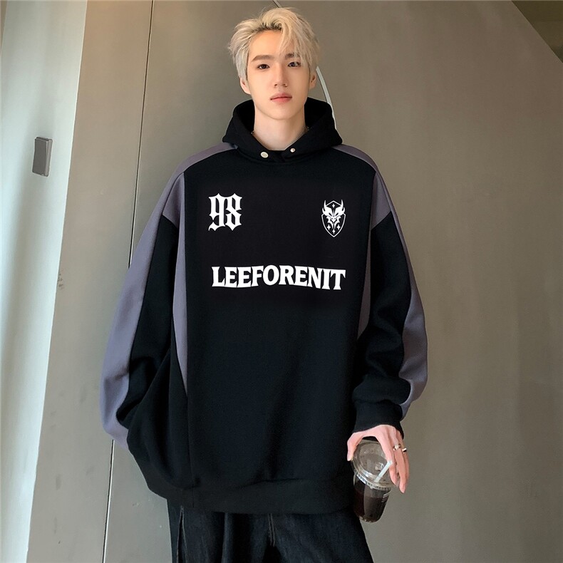 美式复古字母印花拼接连帽卫衣男女宽松百搭帽衫w110-p68,男装卫衣,电商C307