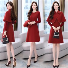 2021冬季羊绒呢料连衣裙，女装连衣裙，金典明美