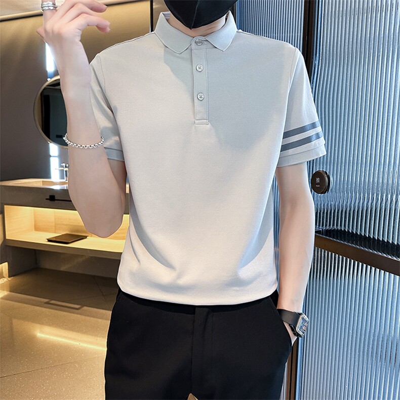 高级感2026夏季条纹织带设计短袖翻领Polo衫轻奢T0251-P55,男装T恤,电商D342