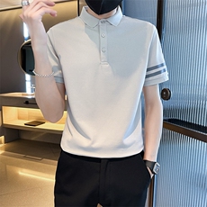 高级感2026夏季条纹织带设计短袖翻领Polo衫轻奢T0251-P55，男装T恤，电商D342
