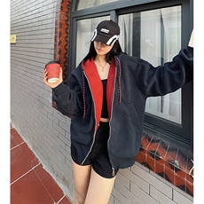 抖音得物二开美式高街重磅结构双层撞色连帽卫衣开衫外套W116，男装卫衣，电商A486