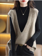2025年秋季时尚百搭通勤简约双股加厚羊毛马甲，女装马甲，米咔羊绒
