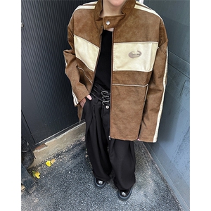 皮衣男士韩版潮流美式高街拼色帅气2024秋冬新款ins外套W6052-P75图片
