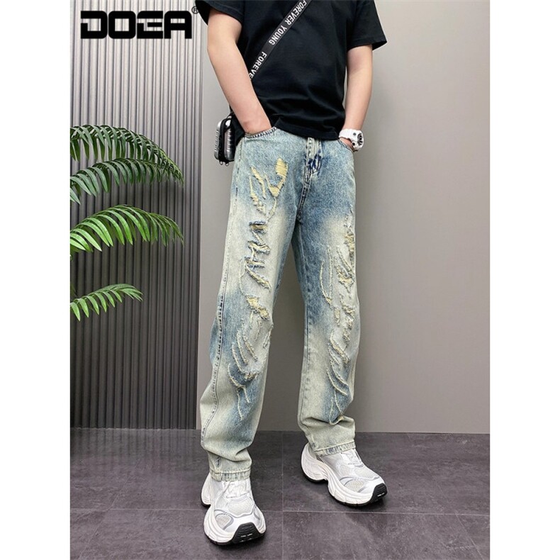 1506-1/KT12531/P53美式复古高街牛仔裤男做旧水洗浅色时尚百搭,男装牛仔裤,星座1506-1