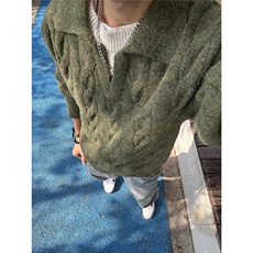 【005】假两件麻花毛衣男毛线衣软糯内搭v领针织衫A079-Z13-P55，男装针织衫/毛衣，电商A079