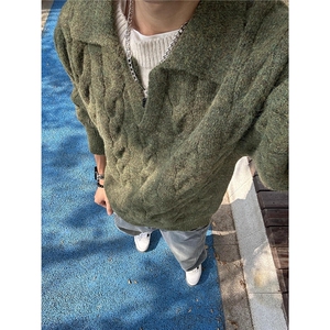 【005】假两件麻花毛衣男毛线衣软糯内搭v领针织衫 A079-Z13-P55图片