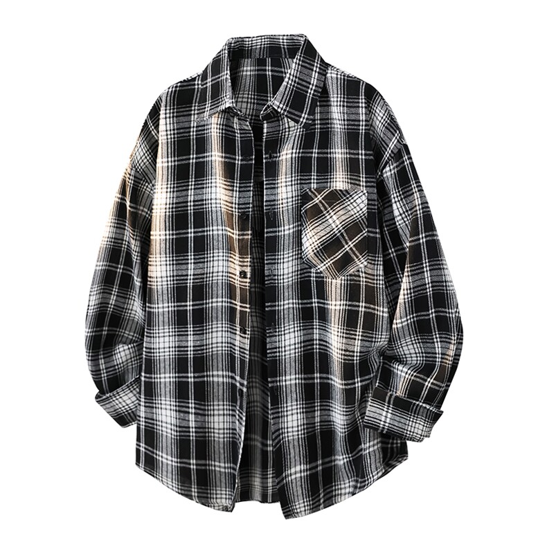 G809-P22新款格子衬衫男长袖春秋痞帅潮牌秋冬宽松衬衣外套跑量款，男装衬衫，星座1204