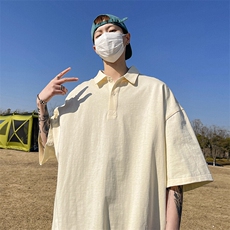 得物抖音高品质二开珠地网眼透气面料纯色宽松短袖T恤翻领POLO衫，男装T恤，电商A486