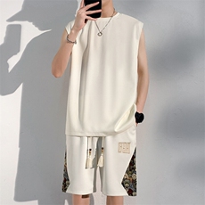 男士夏季背心一套休闲运动套装刺绣短两件套拼接A266-TZ3307-P43，男装背心/马甲，电商A266