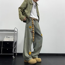 刺绣设计感卡通牛仔裤男2025夏季情侣款宽松直筒休闲裤女，男装牛仔裤，星座1210-1