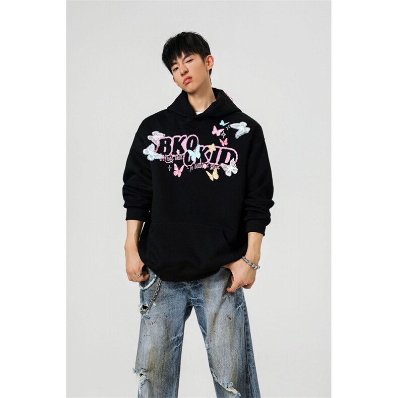 万针刺绣结构设计重磅秋冬全棉高品质美式高街连帽卫衣外套Y7708，女装短外套，电商A486-1