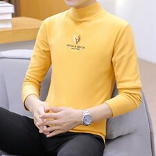 冬季半高领双面绒刺绣鹿角卫衣男加绒加厚保暖打底衫长袖黄336P28，男装卫衣，星座1207