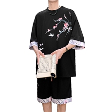 新中式风两件套夏季新中式禅意短袖t恤男套装A436-D220-P52，男装休闲套装，电商A436