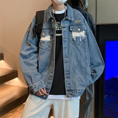 美式设计感拼接水洗复古工装夹克春季潮牌牛仔外套男W6904-P70，男装夹克，星座512-2
