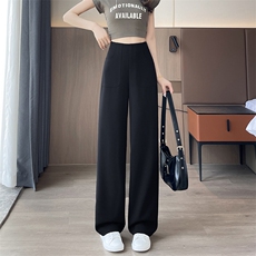 现货2025年仿亚麻窄版阔腿裤女新款高腰大码垂感休闲裤直筒拖地裤，女装休闲裤，云美莎专业女裤-全店现货