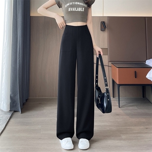 现货2025年仿亚麻窄版阔腿裤女新款高腰大码垂感休闲裤直筒拖地裤图片