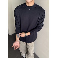 秋冬季韩系极简金属铆钉长袖T恤男女宽松休闲打底衫T1111-P38，男装T恤，电商C307
