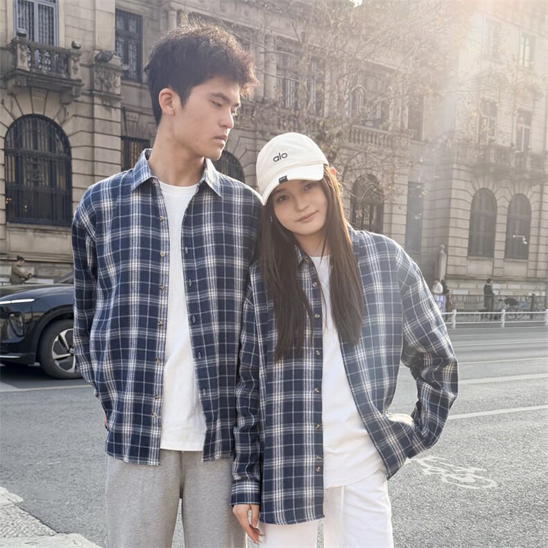 （跨境电商）四季款格子衬衫潮流宽松格纹衬衣，男装衬衫，星座1107