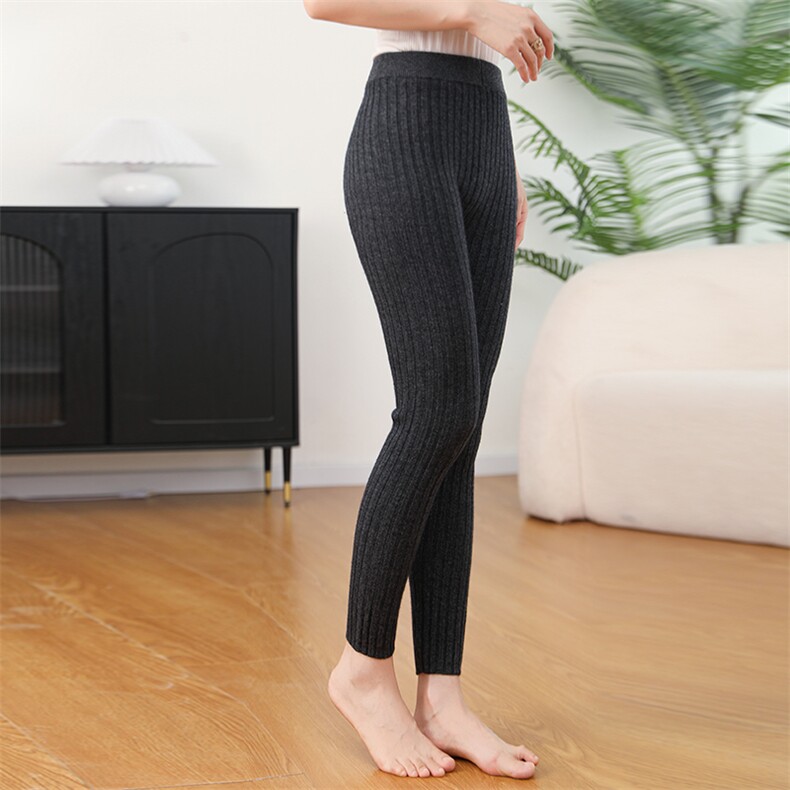 超保暖纯山女士秋冬紧身高腰竖条纹打底裤松紧腰内外穿，女装打底裤，飞艺羊绒