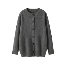 时尚百搭宽松中长款圆领开衫毛衣简约大方，女装羊毛衫，悦玛羊绒