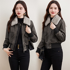 复古磨砂加绒皮衣女2023冬装新款小个子短款潮流机车服皮夹克外套，女装棉衣/棉服，江南女神