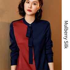 时尚都市拼色优雅真丝衬衫展现女性魅力与自信，女装衬衫，宋氏羊绒
