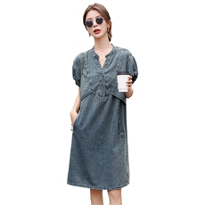 现货2023夏装新品时尚牛仔连衣裙女休闲宽松韩版舒适遮肉显瘦，女装连衣裙，钱塘布衣