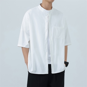夏装立领短袖衬衫男纯色冰丝垂感大码衬衣CS604P28