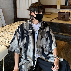 特批P25无差价25夏季风水墨画垂感冰丝休闲潮流短袖衬衫男CD894，男装衬衫，电商A001