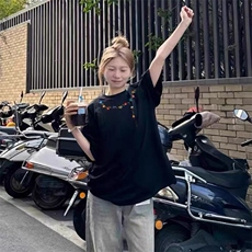 万针全刺绣工艺抖音得物高品质260克重磅纯棉双纱美式高街短袖T恤，男装T恤，电商A486-1