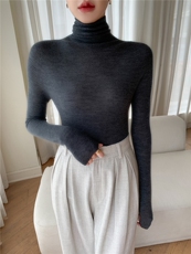 人字纹~无缝堆堆领~扬子精纺羊毛衫女2025秋冬套头针织薄款毛衣，女装针织衫/毛衣，暖绒情旗舰店