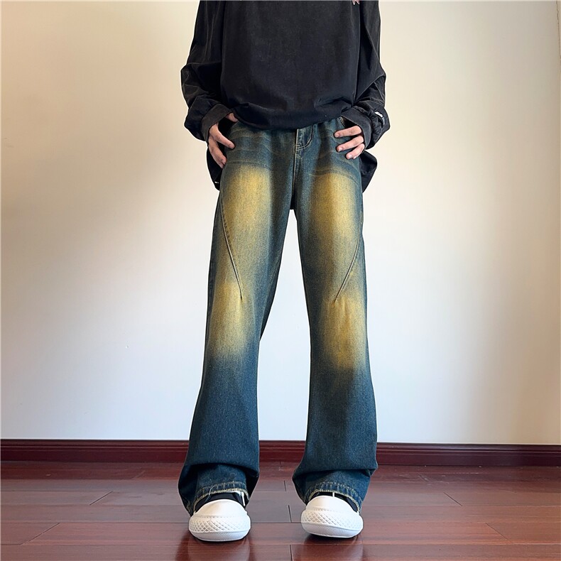 抖音品质美式复古高街潮流水洗拖地牛仔裤B315-K24272-P55控78,男装牛仔裤,电商B315