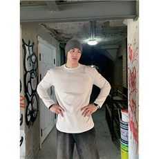 抖音得物品质美式高街重磅曼巴棉结构硬阔boxy版潮牌卫衣长袖T恤，男装T恤，电商A486