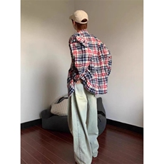 新款复古设计感拼色格纹长袖衬衫男休闲衬衣外套A3030-P40，男装衬衫，星座208-5