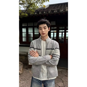 费尔岛立领毛衣开衫外套男秋冬针织衫M03-P70图片